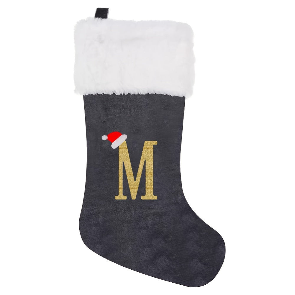 Christmas Stockings Velvet Monogram Letter Gray Holiday Decor