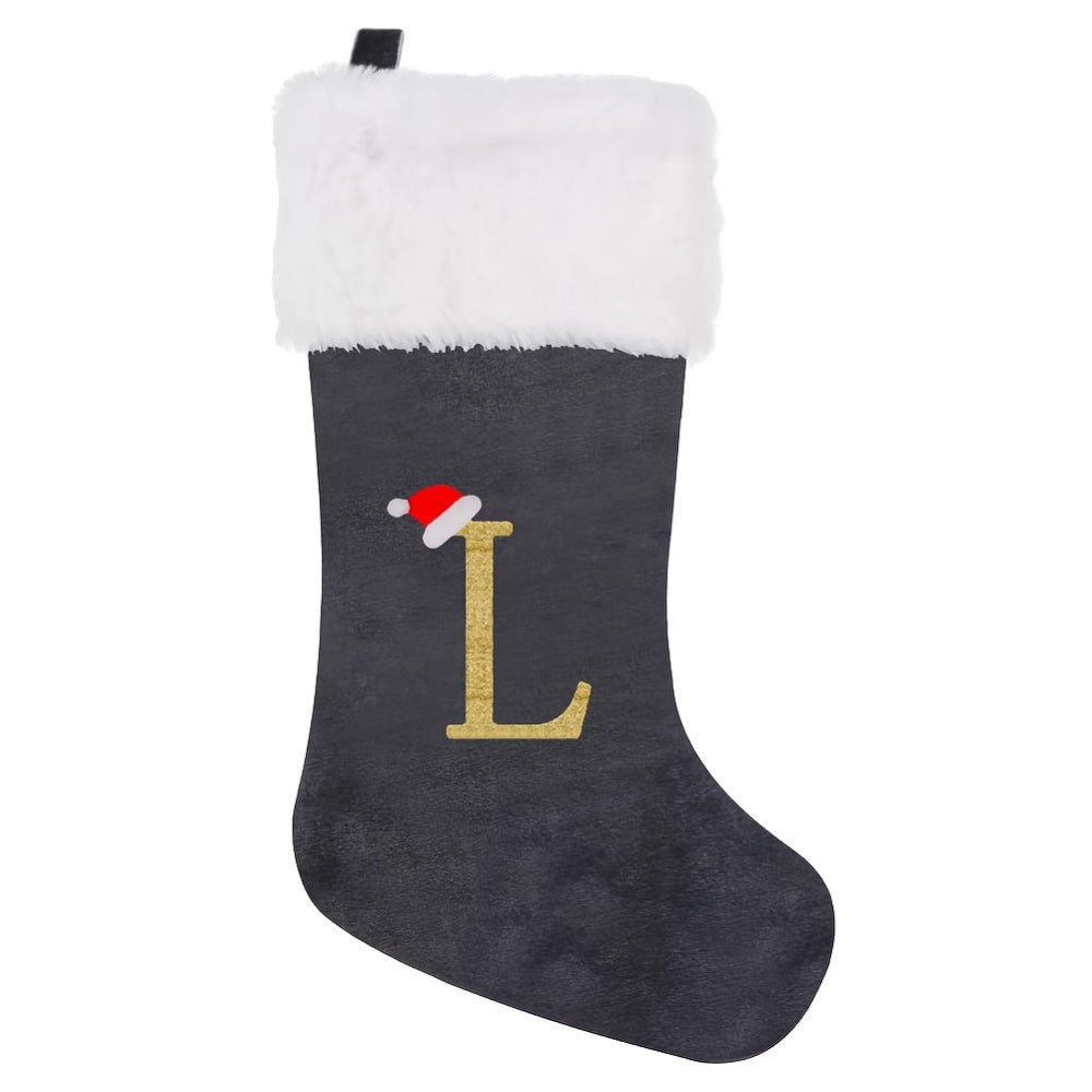 Christmas Stockings Velvet Monogram Letter Gray Holiday Decor