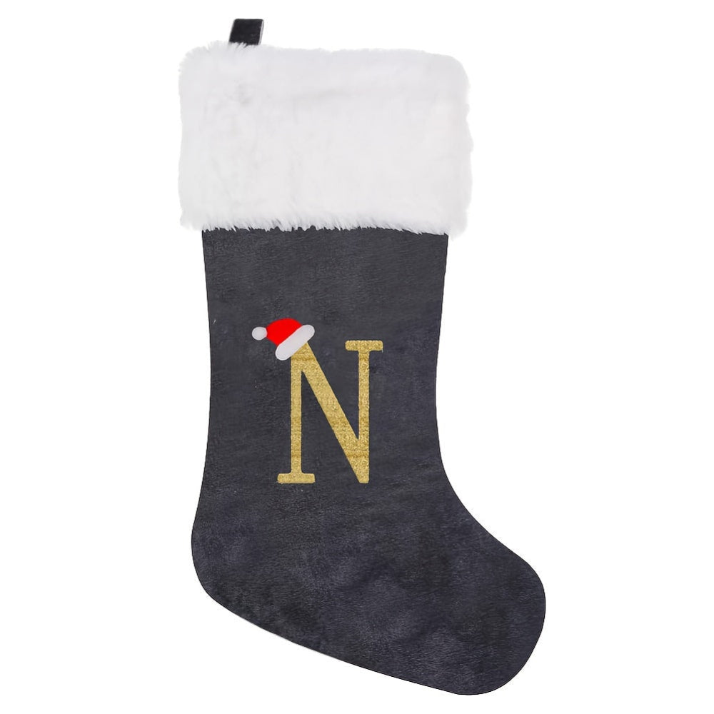Christmas Stockings Velvet Monogram Letter Gray Holiday Decor