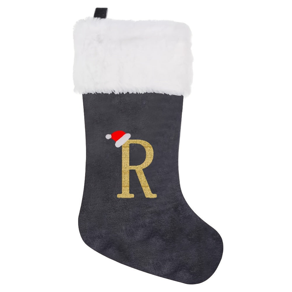 Christmas Stockings Velvet Monogram Letter Gray Holiday Decor