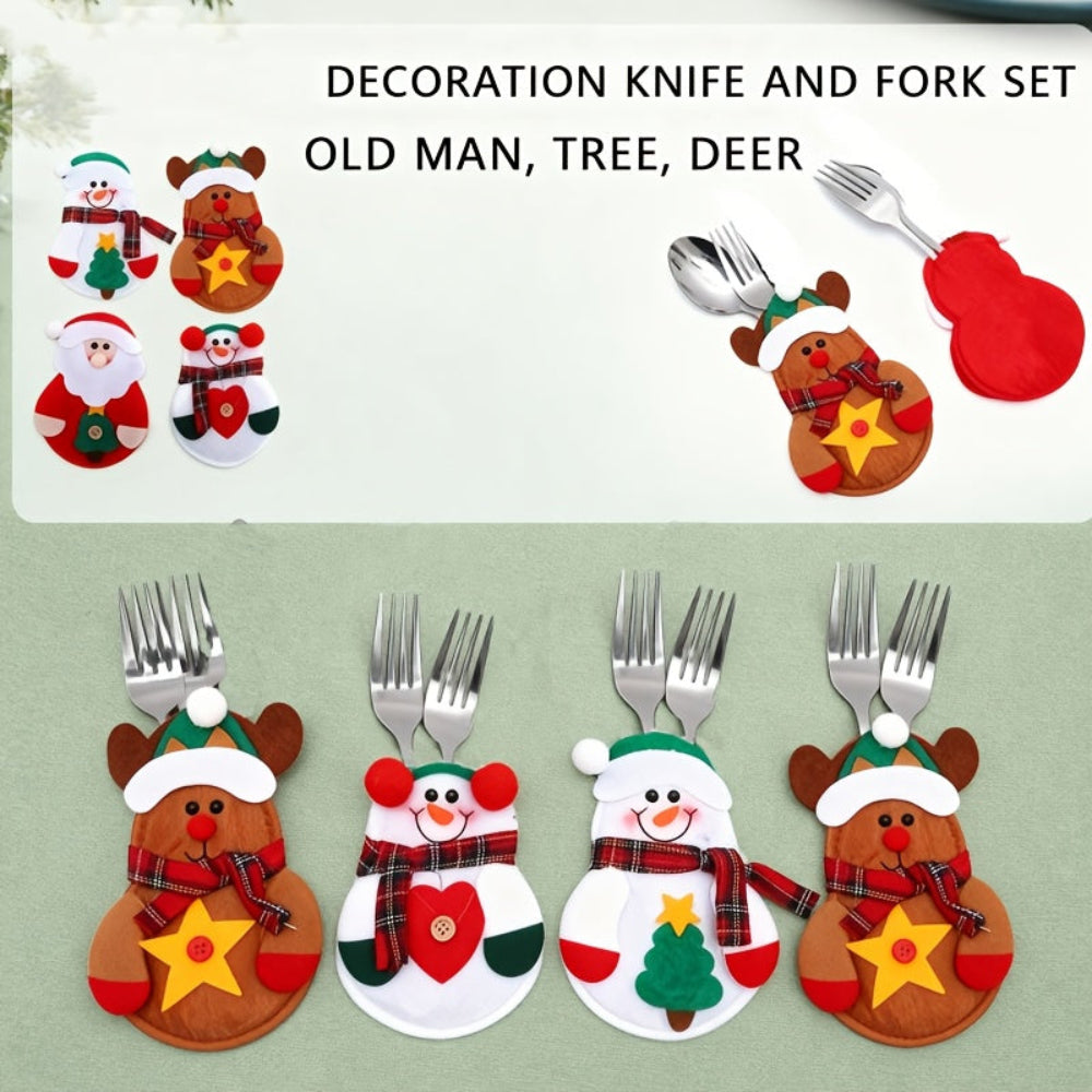 Christmas Table Decorations Festive Cutlery Holders Set