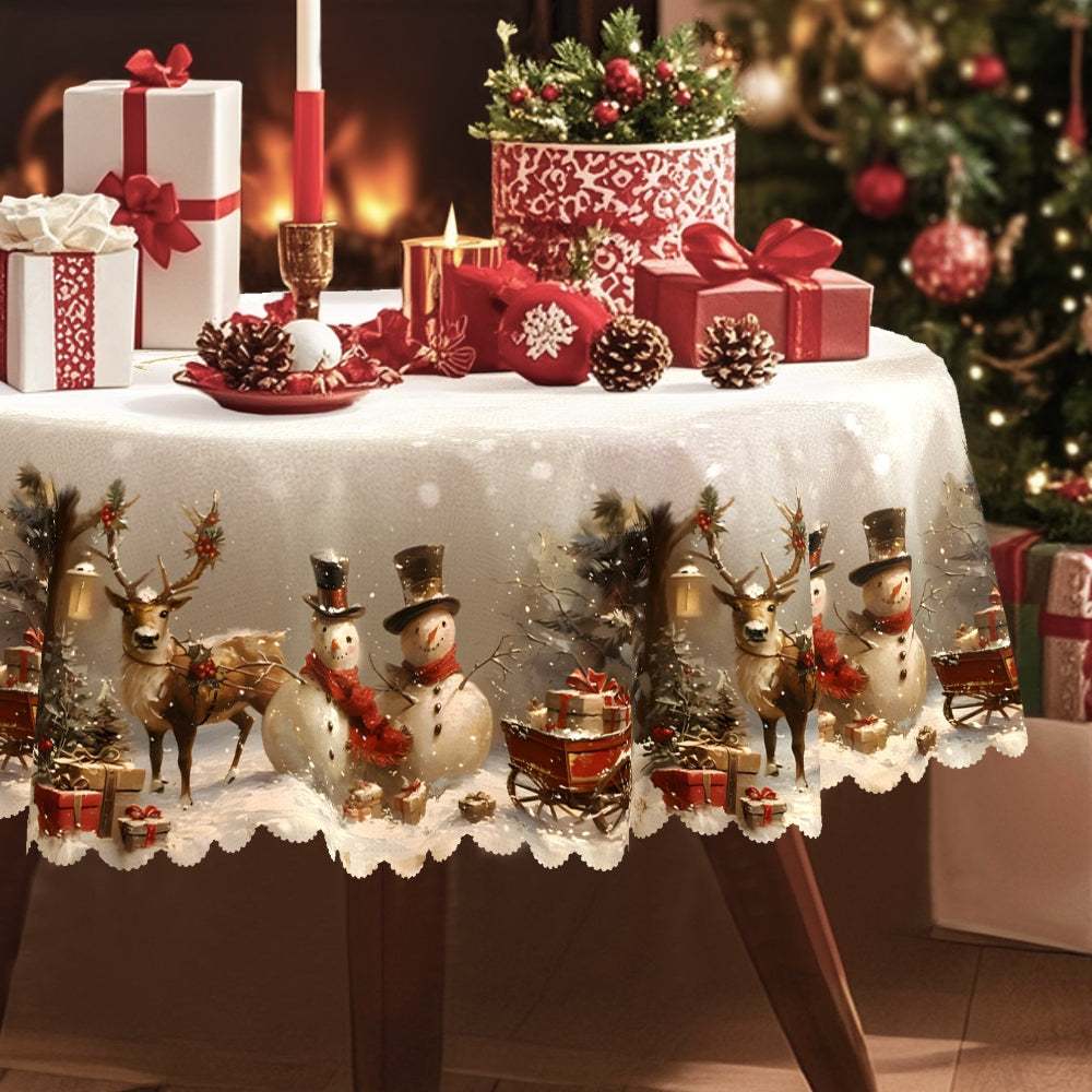 Christmas Table Decorations Tablecloth Holiday Snowman Reindeer Design