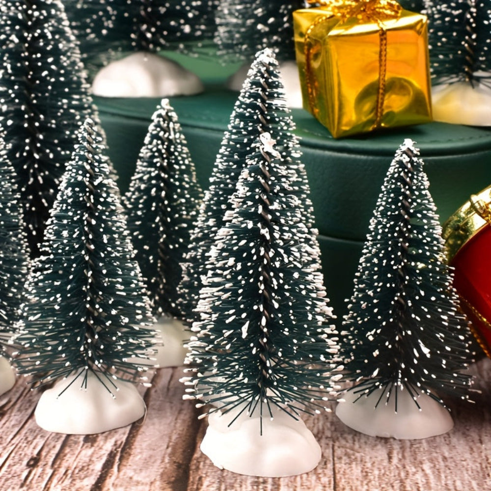 Christmas Tree Set Mini Pine Snow Tabletop Display
