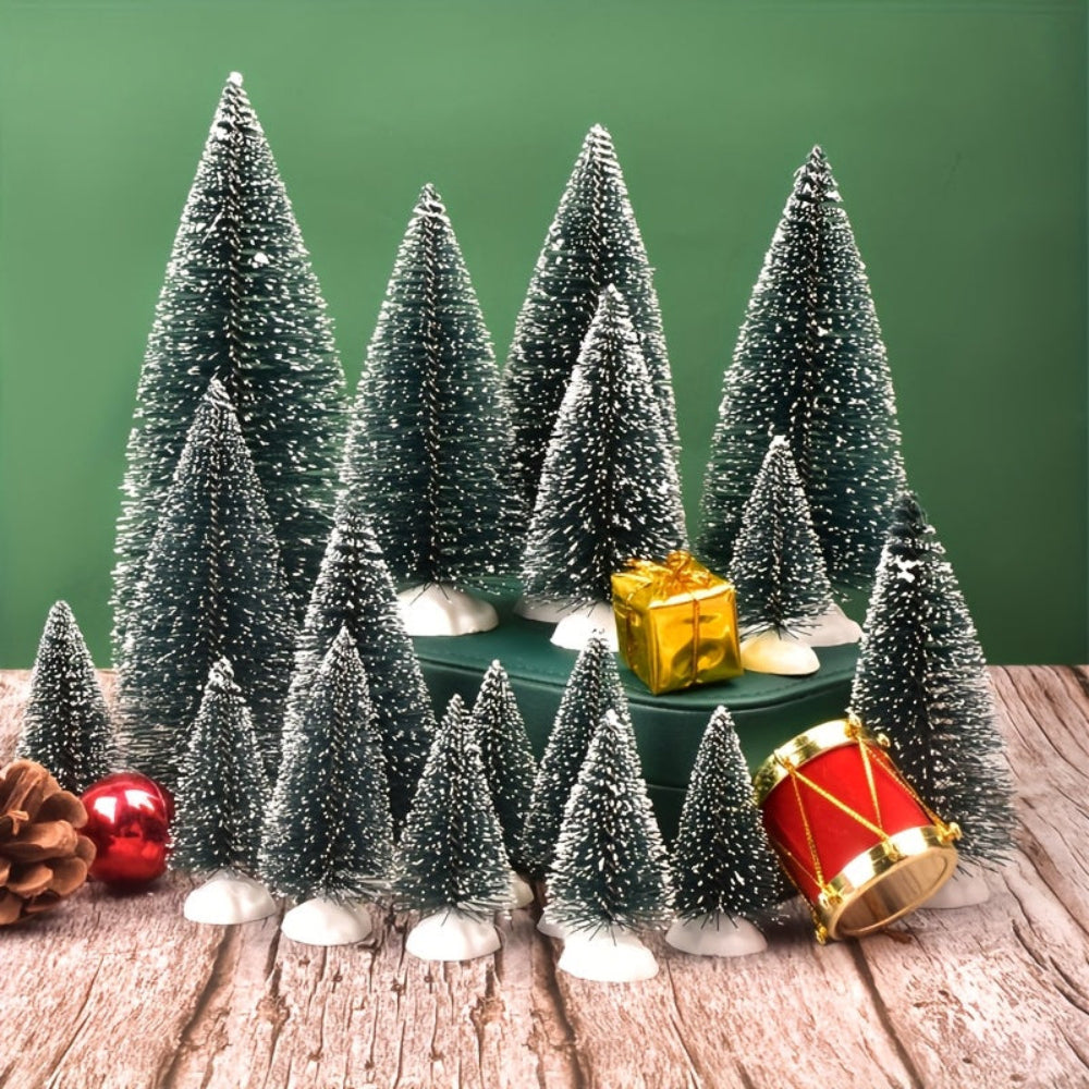Christmas Tree Set Mini Pine Snow Tabletop Display