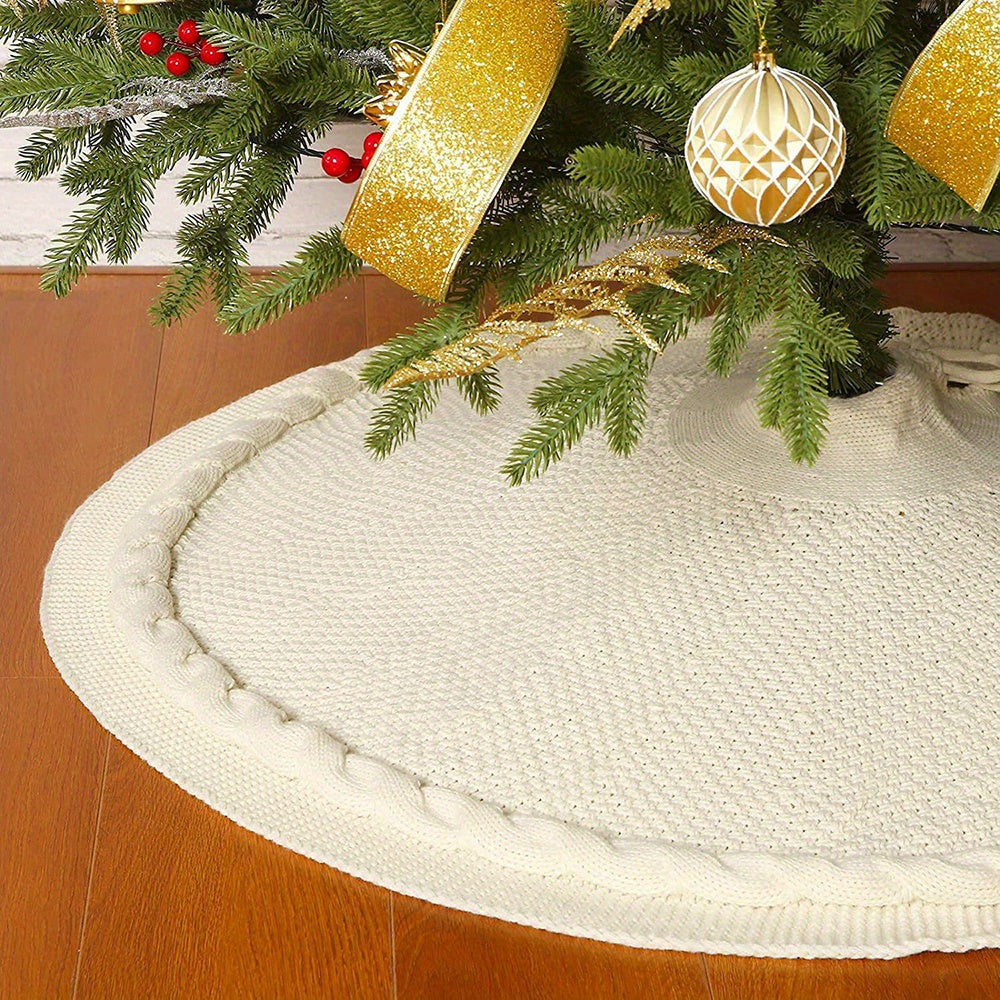 Christmas Tree Skirt Cable Knit Round Holiday Decoration