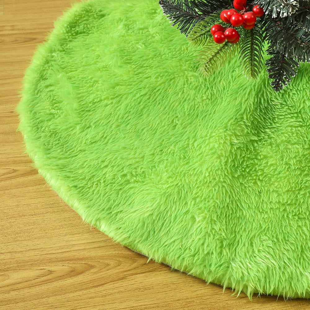 Christmas Tree Skirt Plush Faux Fur Round Base Cover Holiday Mat