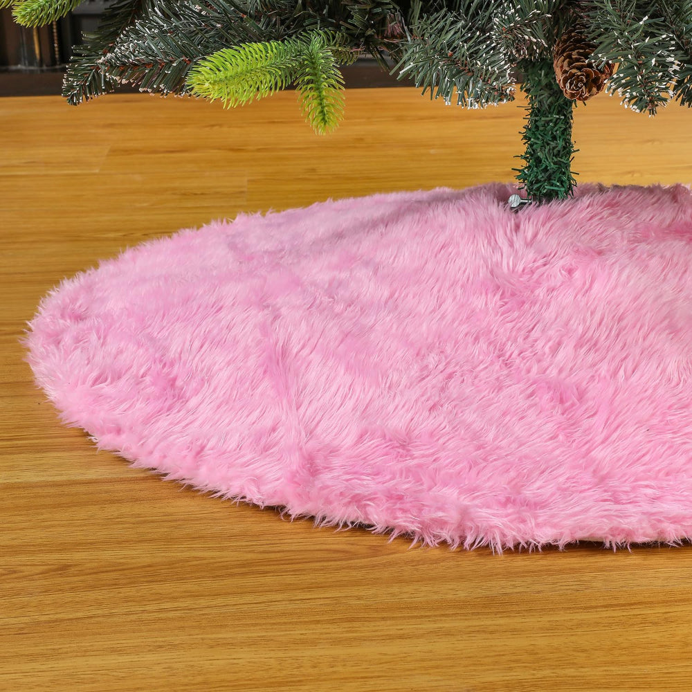 Christmas Tree Skirt Plush Faux Fur Round Base Cover Holiday Mat