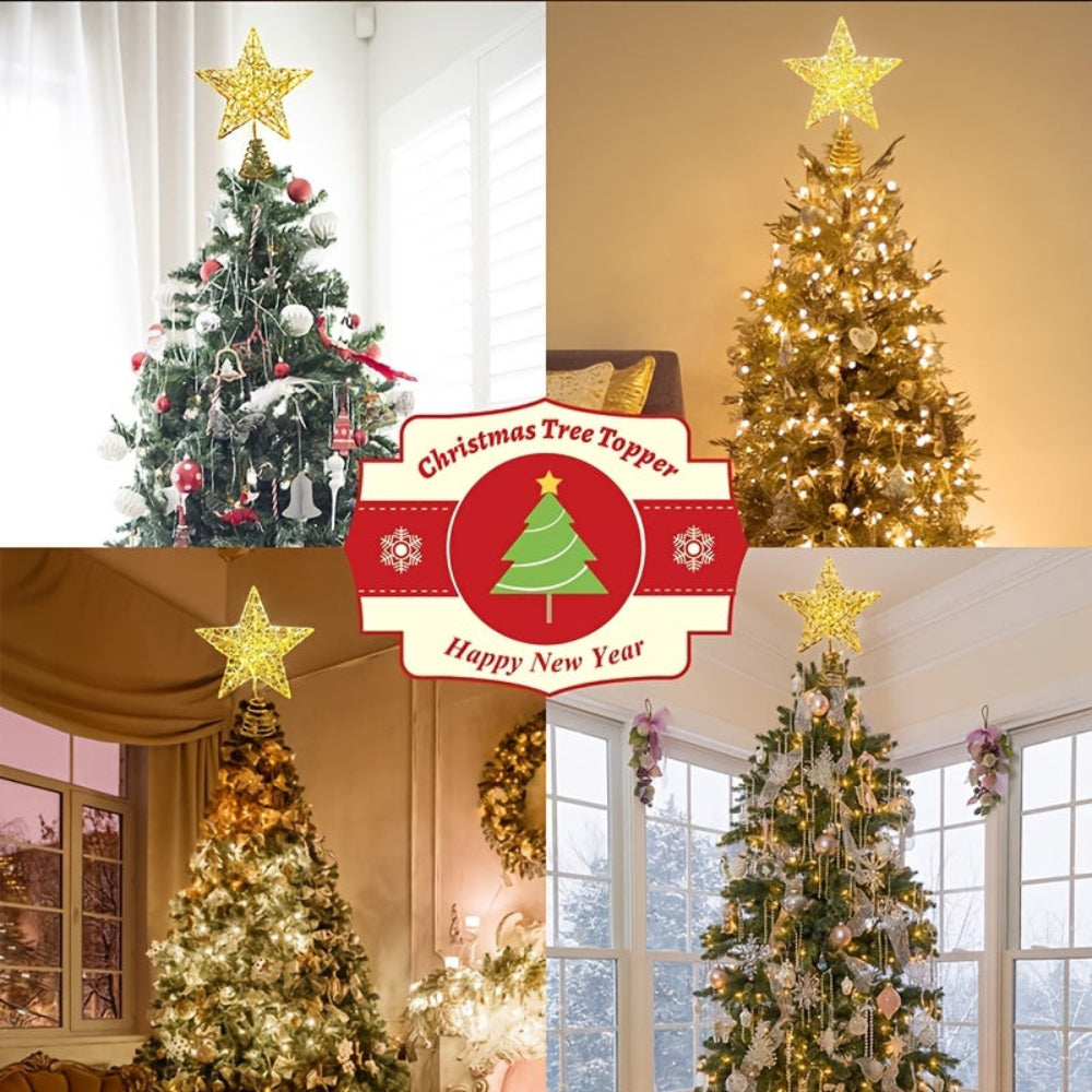 Christmas Tree Topper Star LED Lighted Gold Decoration