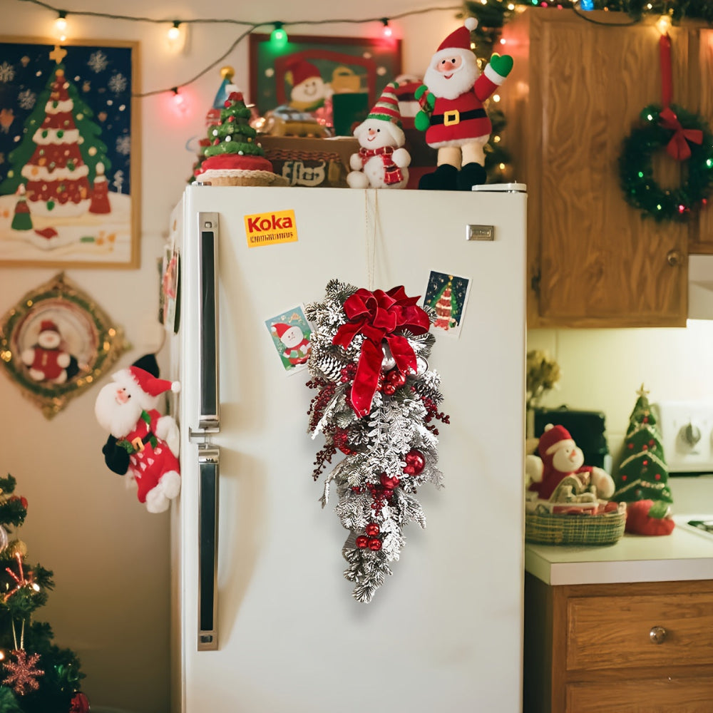 Christmas Wreath Red Ribbon Pinecone Holiday Decoration
