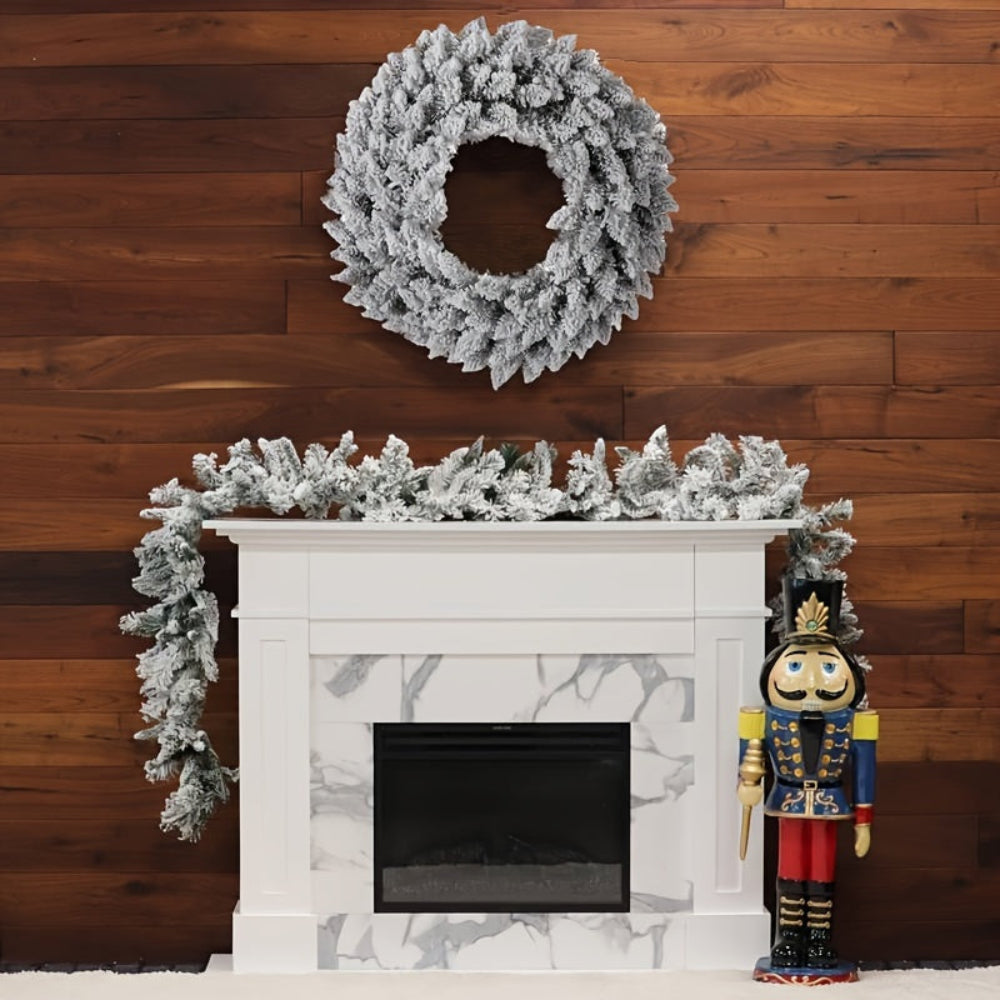 Christmas Wreath Snow Flocked Pine Door Wall Hanging Decoration