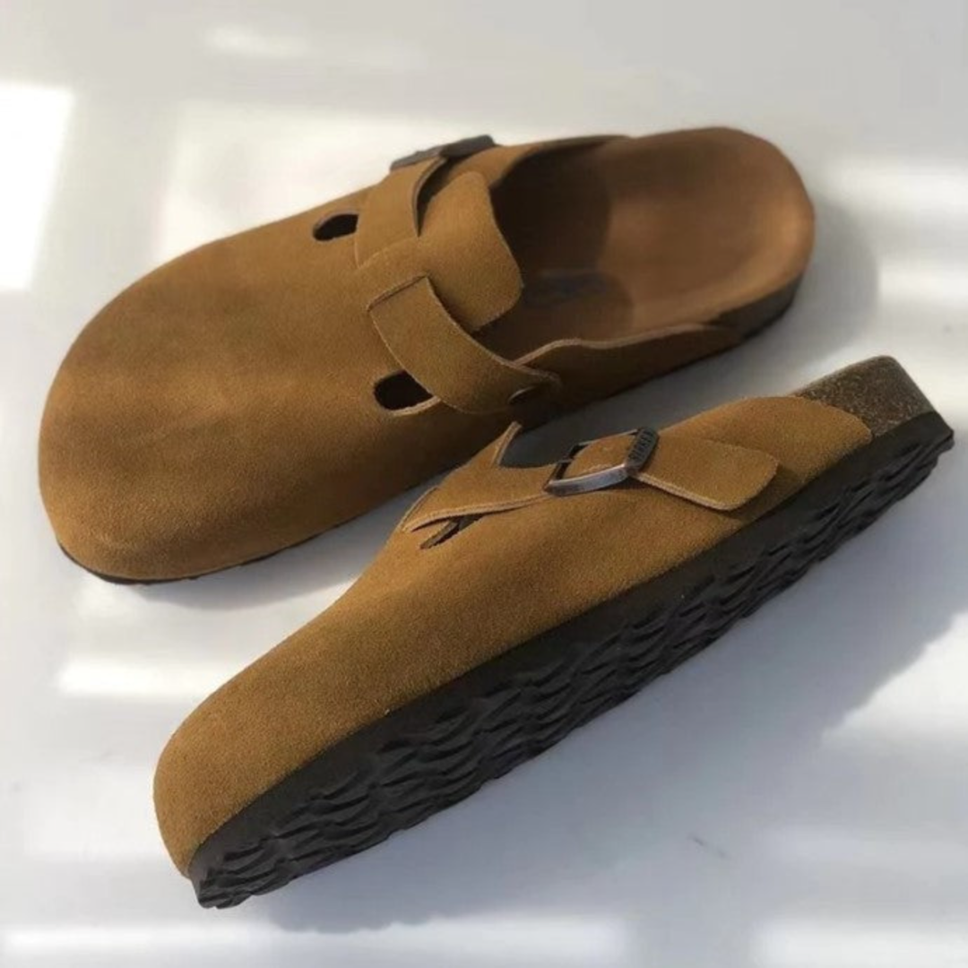 Wildleder Slipper Clogs mit Kork-Fußbett