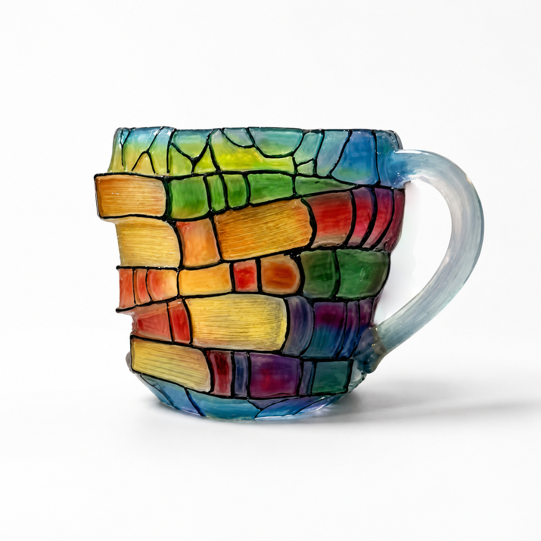 Glas Kaffeebecher Buch Design 3D Stapelbuch Motiv Geschenk