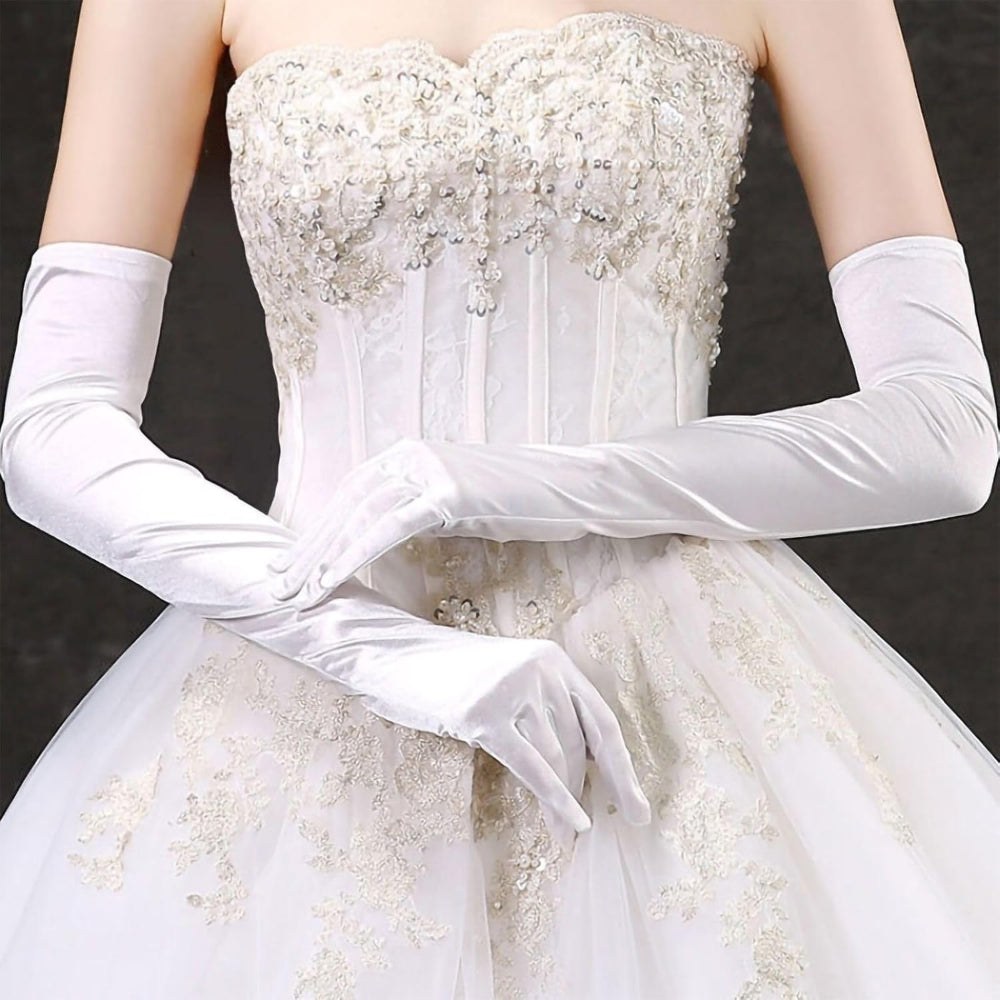 Satin Opera Gloves Women Long Elbow Length Costume
