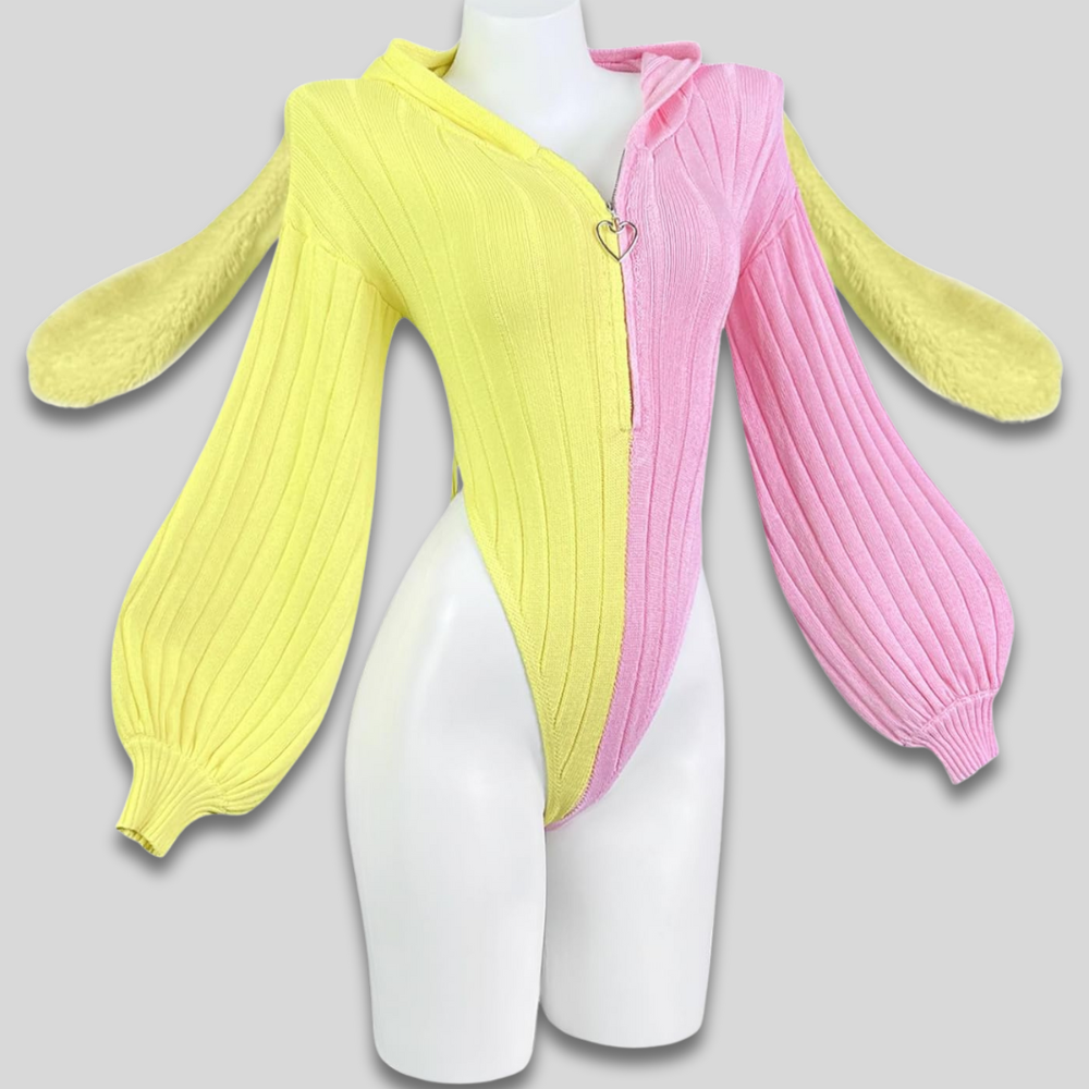 Dámské sexy body s kapucí Cosplay zajíčkové uši zip vpředu dárek