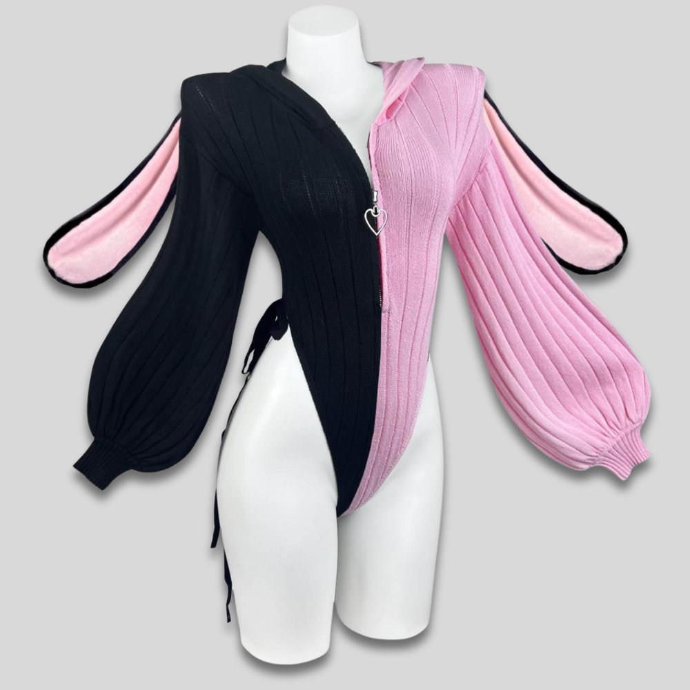 Women's Sexy Hooded Bodysuit Cosplay Bunny Ears Zip Front Gift