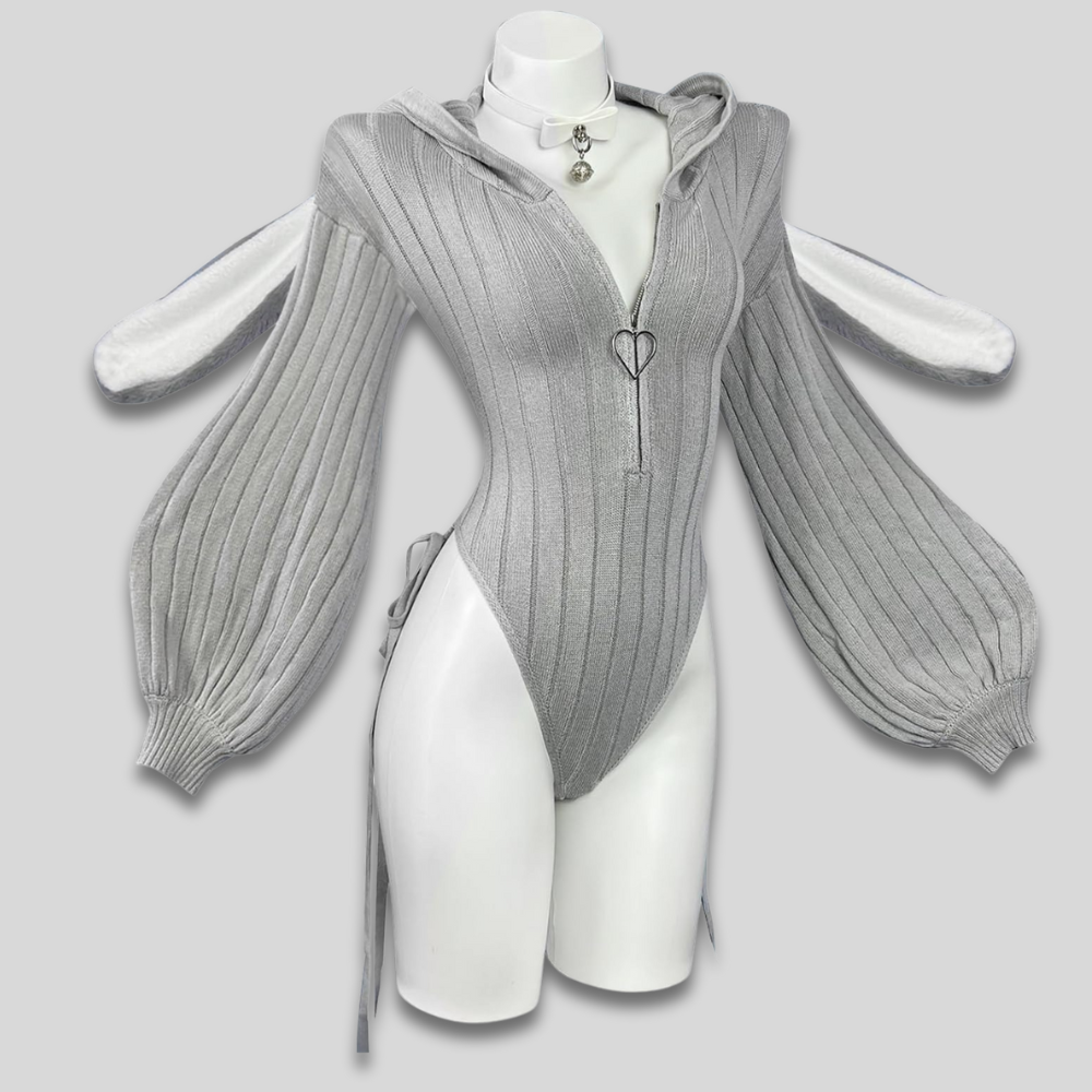 Dámské sexy body s kapucí Cosplay zajíčkové uši zip vpředu dárek