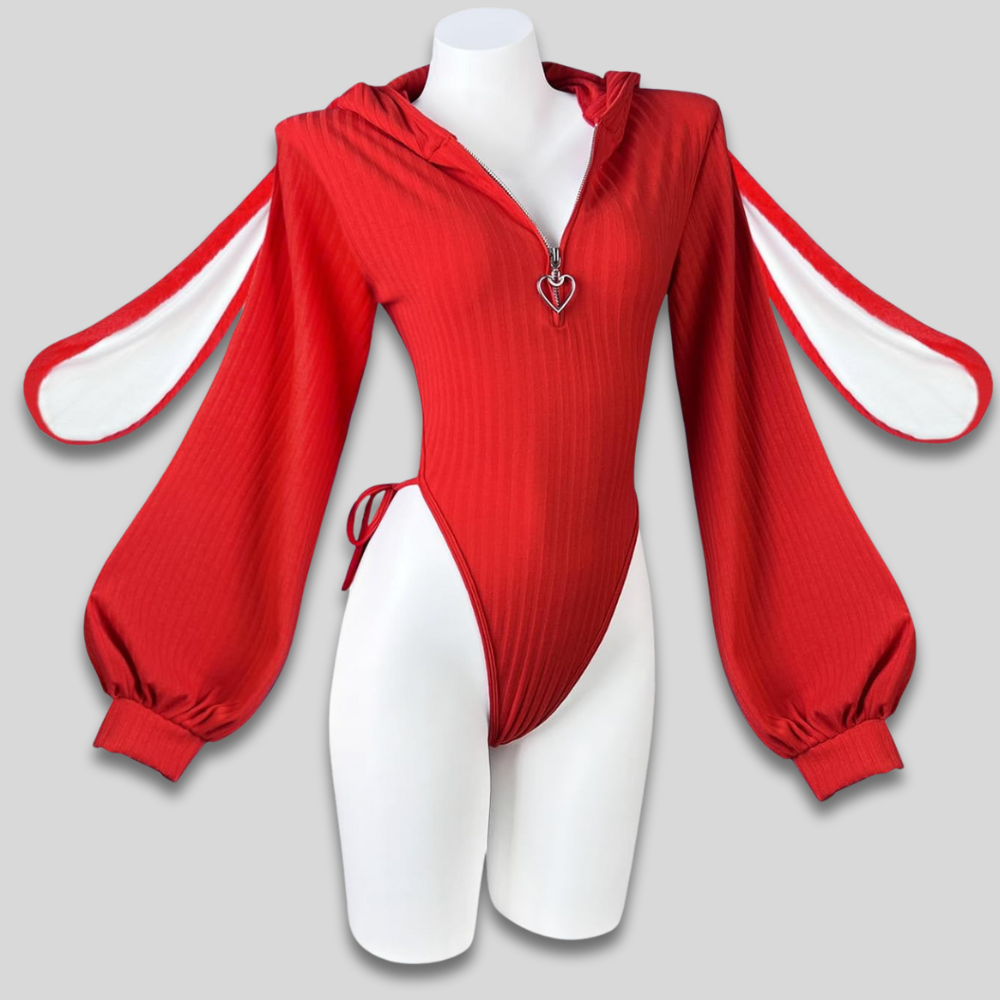 Dámské sexy body s kapucí Cosplay zajíčkové uši zip vpředu dárek