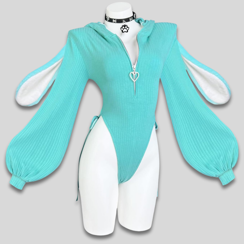 Dámské sexy body s kapucí Cosplay zajíčkové uši zip vpředu dárek