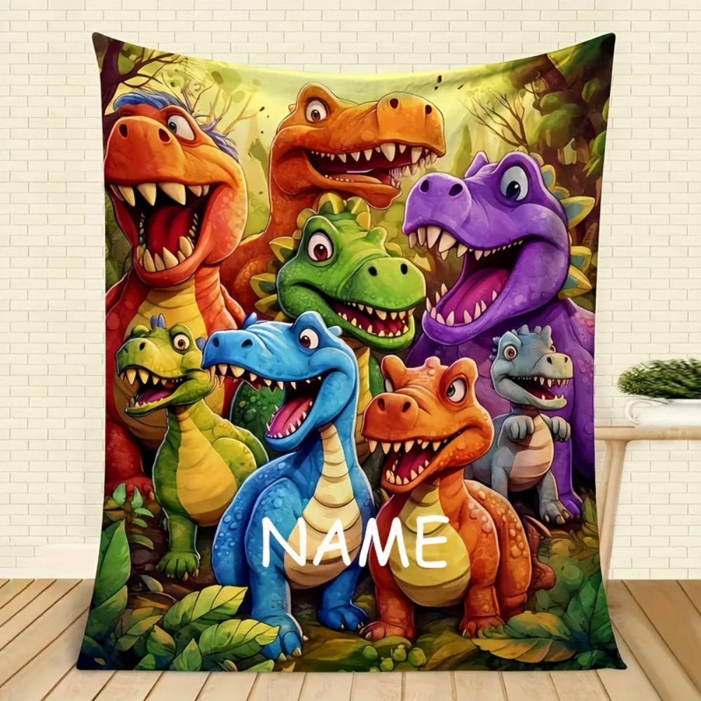 Dinosaur Gift Personalized Custom Name Kids Throw Blanket