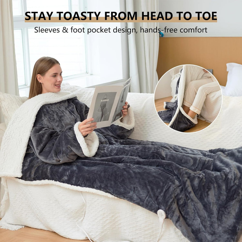 Electric Blanket Heated Wearable Throw Sleeves Temperature Control