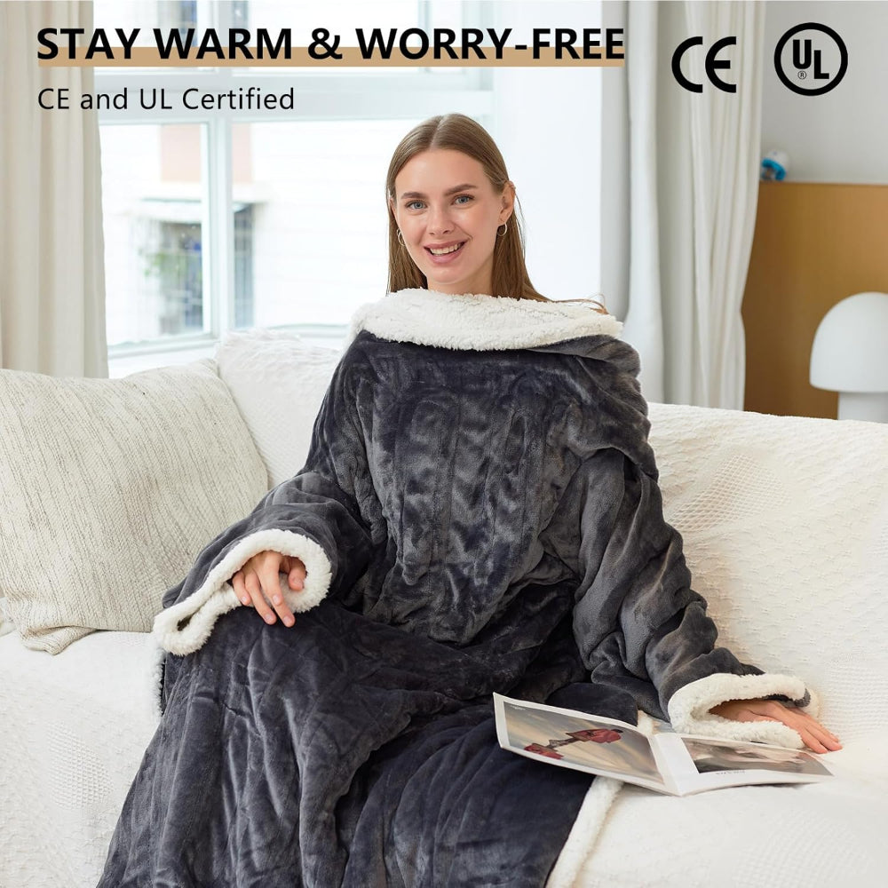 Electric Blanket Heated Wearable Throw Sleeves Temperature Control
