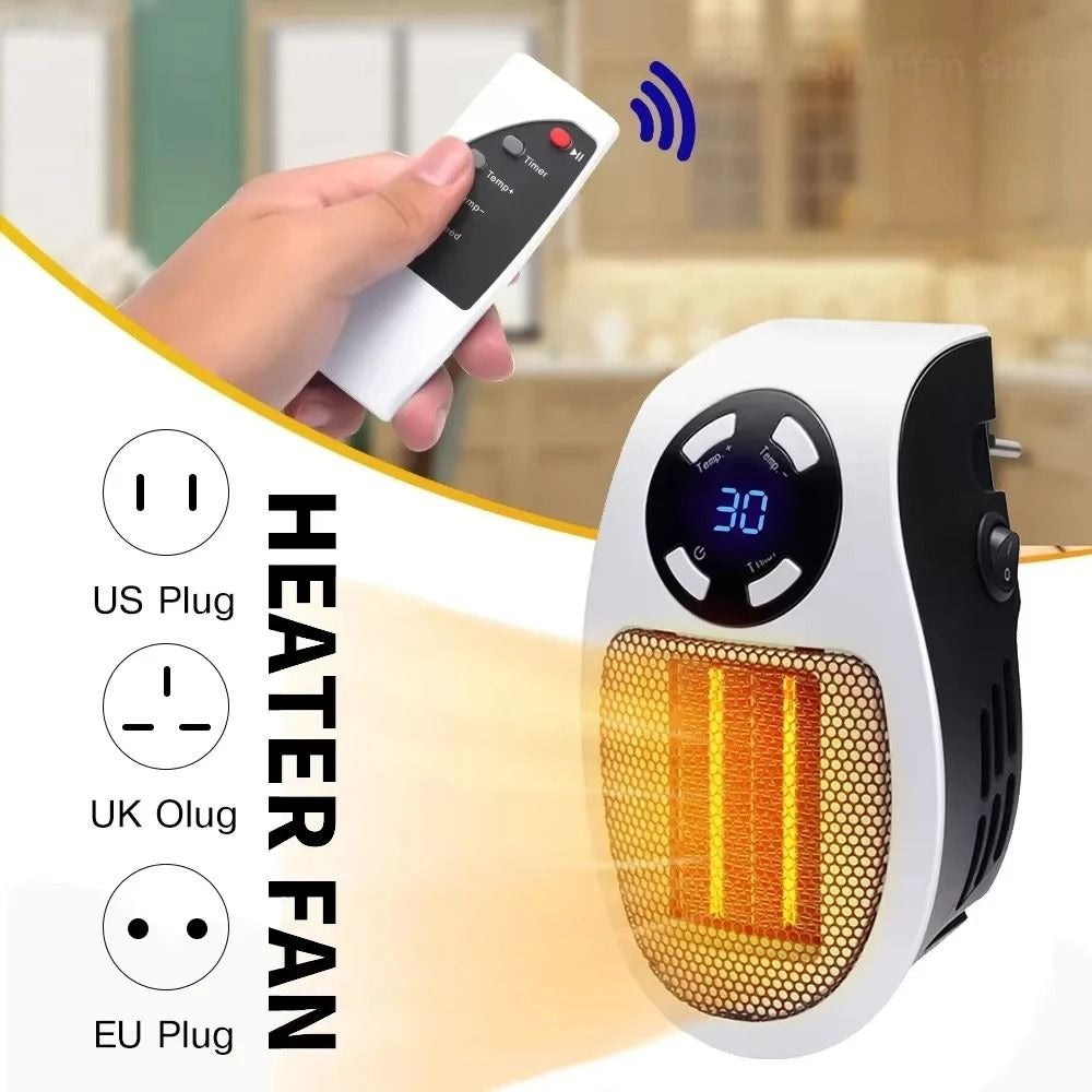 Electric Space Heater Plug-In Mini Wall Heater Remote Control