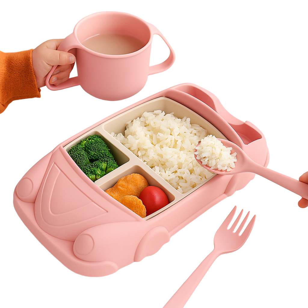 Kids Plate Set Car Style Durable Plastic Design