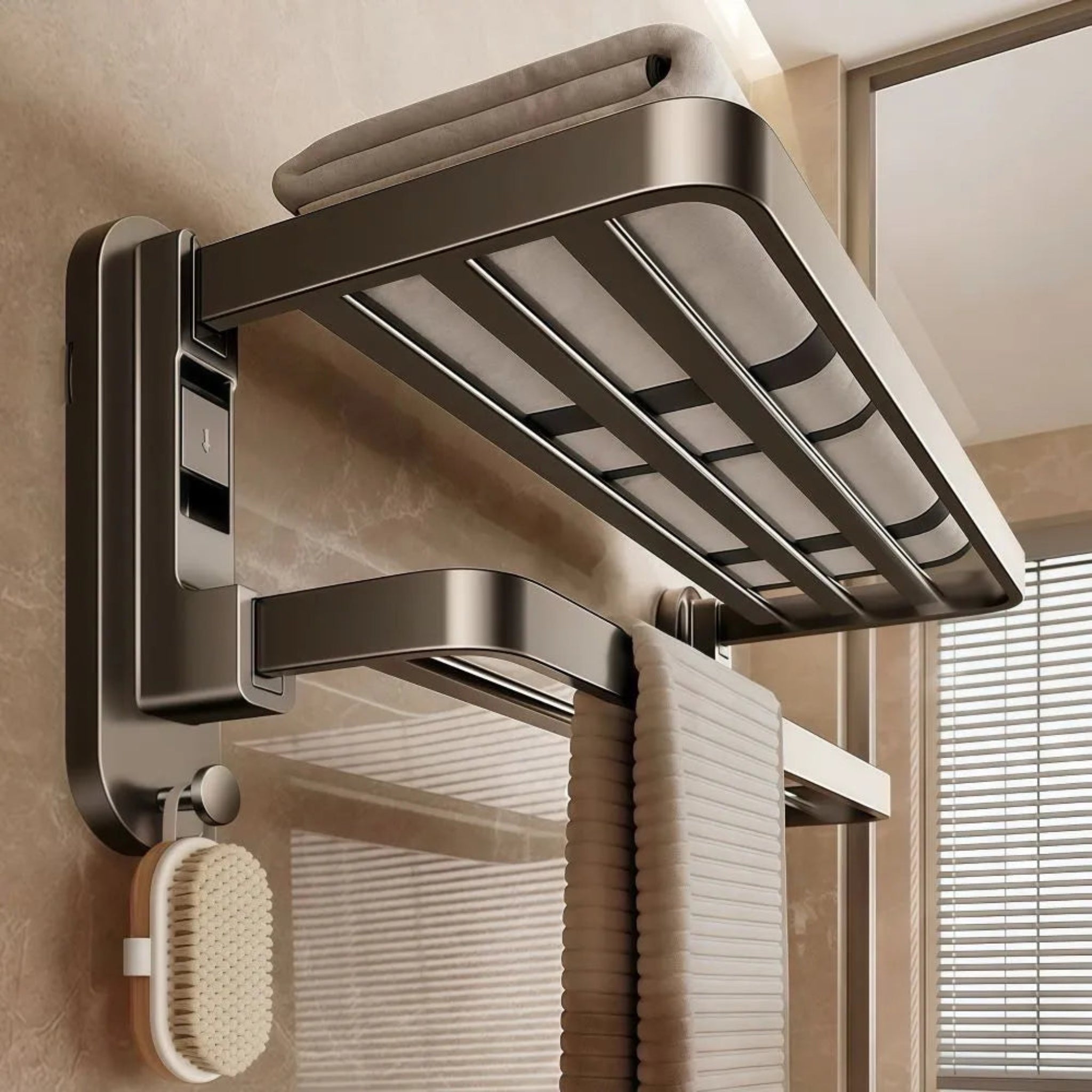 Foldable Suction Cup Bathroom Towel Holder Space-Saving 3