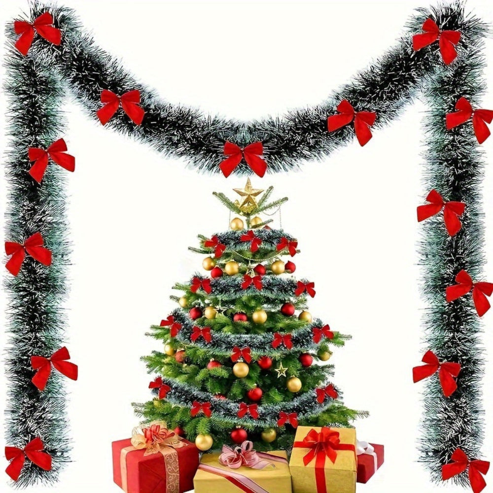 Ghirlande Nero Lametta Fiocchi Rossi Decorazione Natalizia