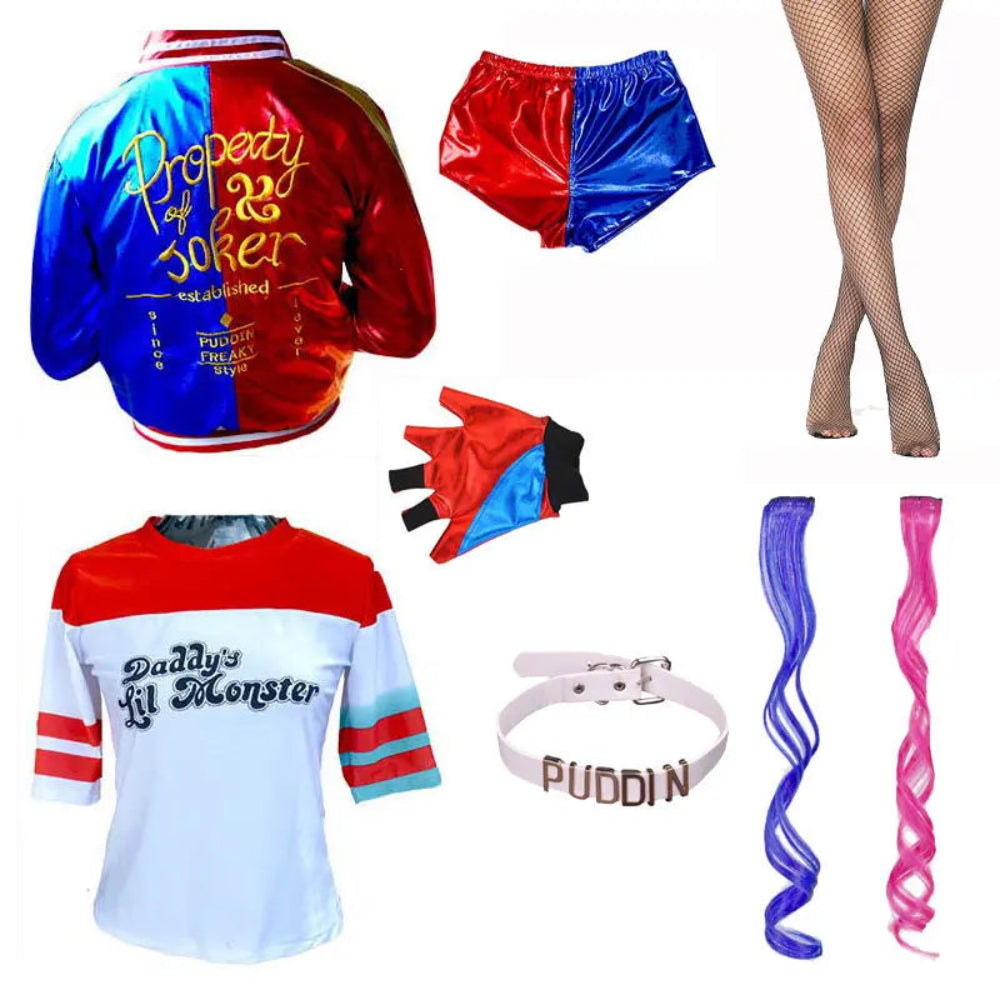 Disfraz de payaso para mujer chaqueta y conjunto de pantalones cortos