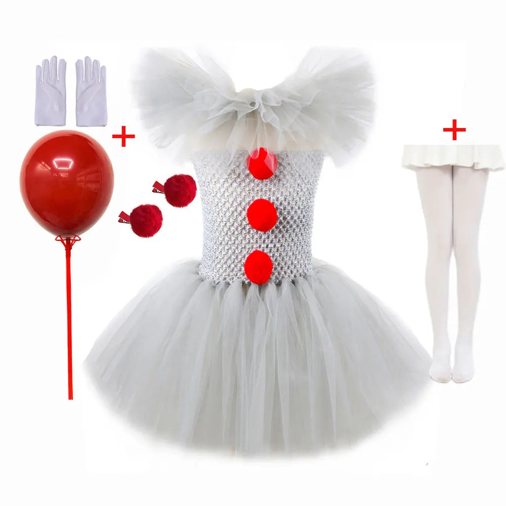 Kids Clown Costume Tutu Dress
