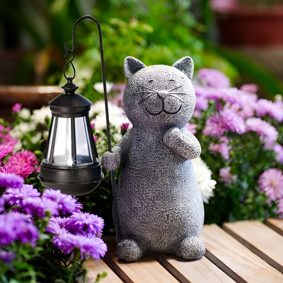 Statua Solare Gatto Splendente | Illuminazione da Giardino a Risparmio Energetico