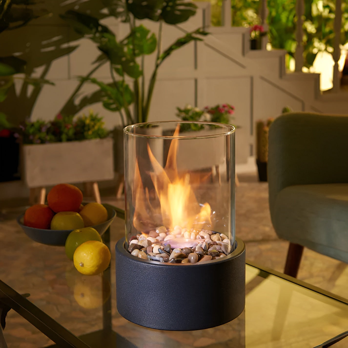 Modern Tabletop Fireplace | Sleek Metal Base & Clean Burning for Indoor/Outdoor