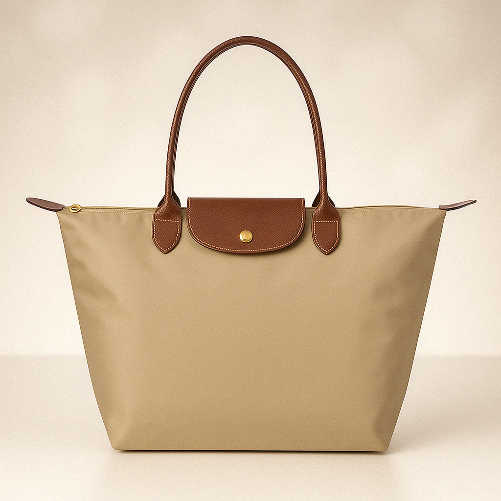 Tote Bag with Leather Handles and Waterproof Lining