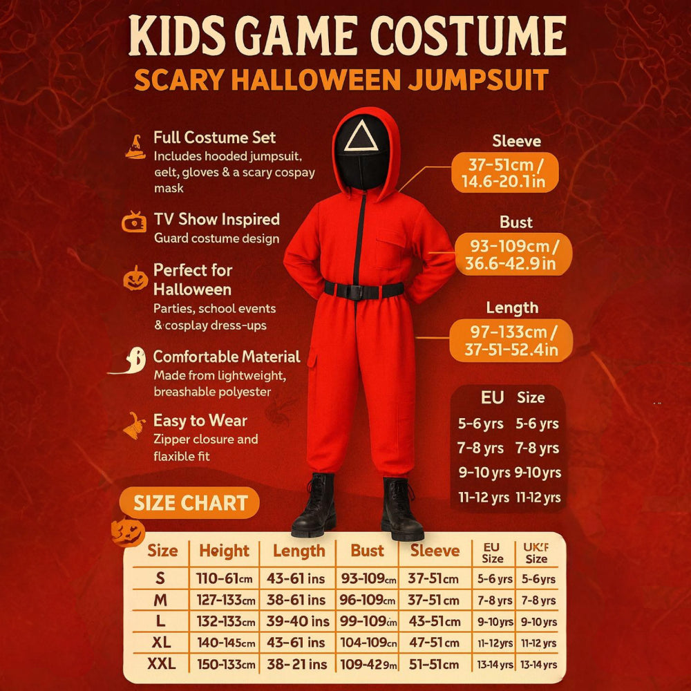 Kids Game Costume Scary Jumpsuit - Cosplay Mask Guard