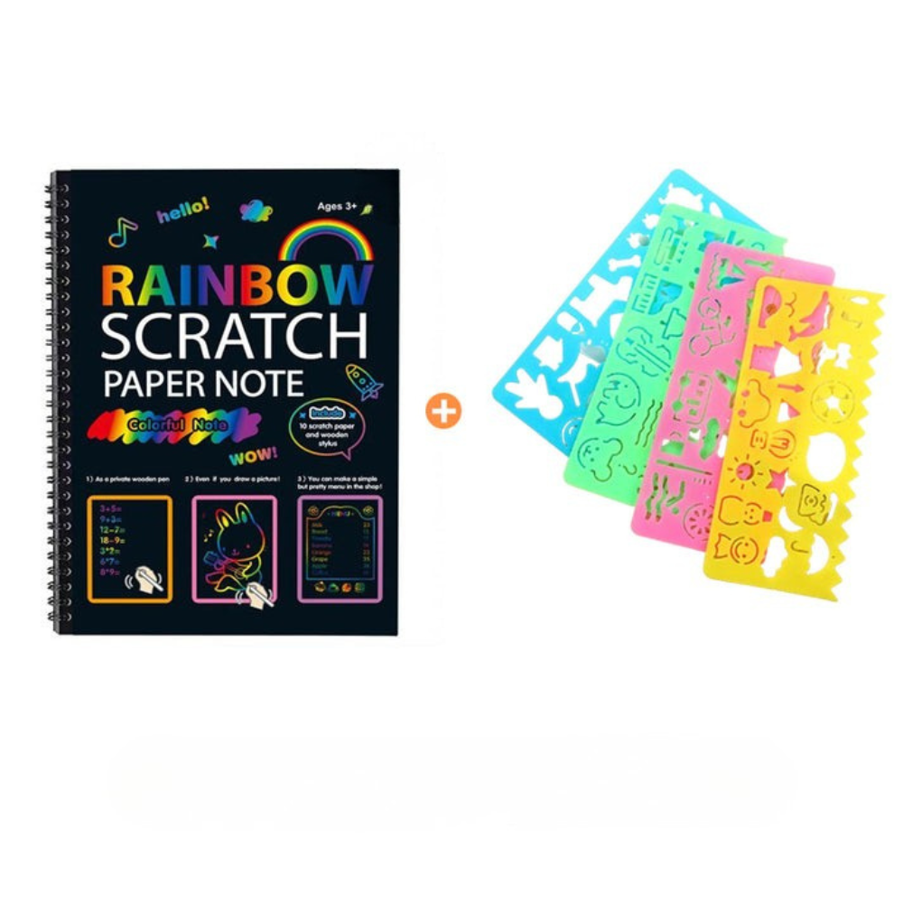 Kids Craft Kit Scratch Art Paper Rainbow Wooden Stylus Set
