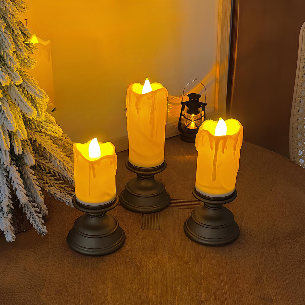 Ensemble de bougies LED avec porte-bougies, lueur chaude sans flamme, décoration intérieure