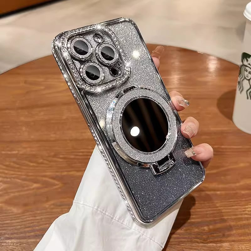 Pouzdro na telefon se zrcátkem magnetický stojan třpytky