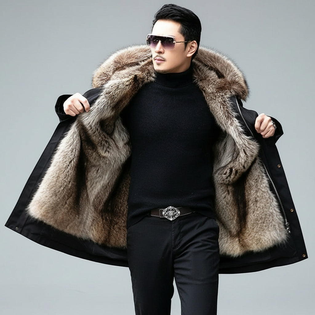 Men’s Warm Faux Fur Winter Parka Coat Hooded Lined