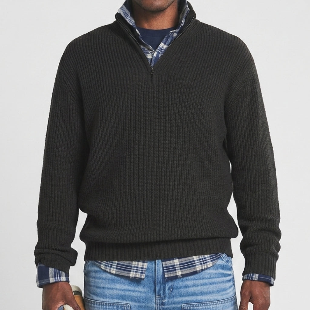 Men's Sweater Quarter Zip Ribbed Pullover Layering Knit
