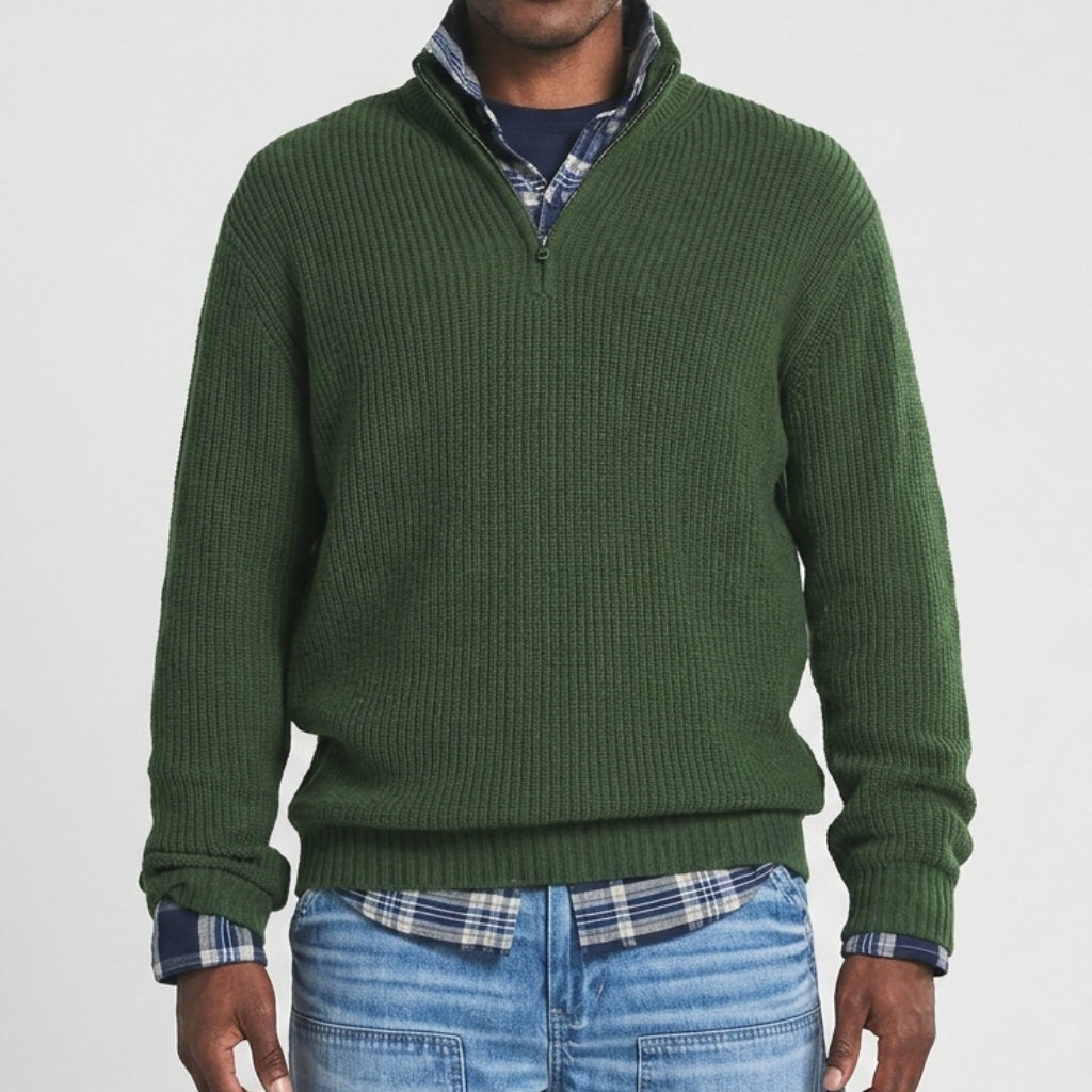 Men's Sweater Quarter Zip Ribbed Pullover Layering Knit