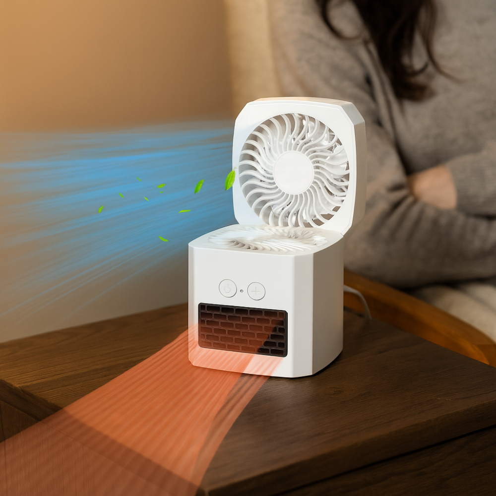 Mini Electric Space Heater and Cooling Fan Portable Desktop Heater