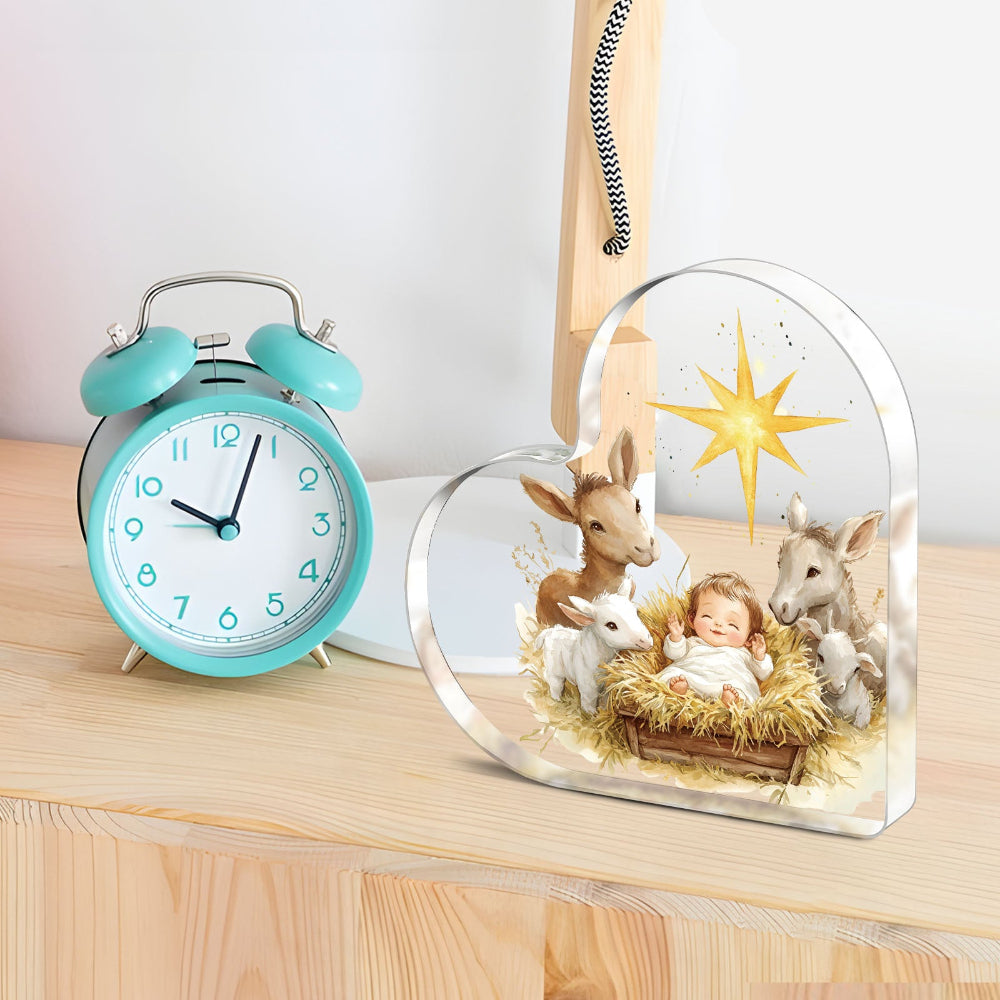 生誕シーン アクリルハートオーナメント 宗教的クリスマス装飾