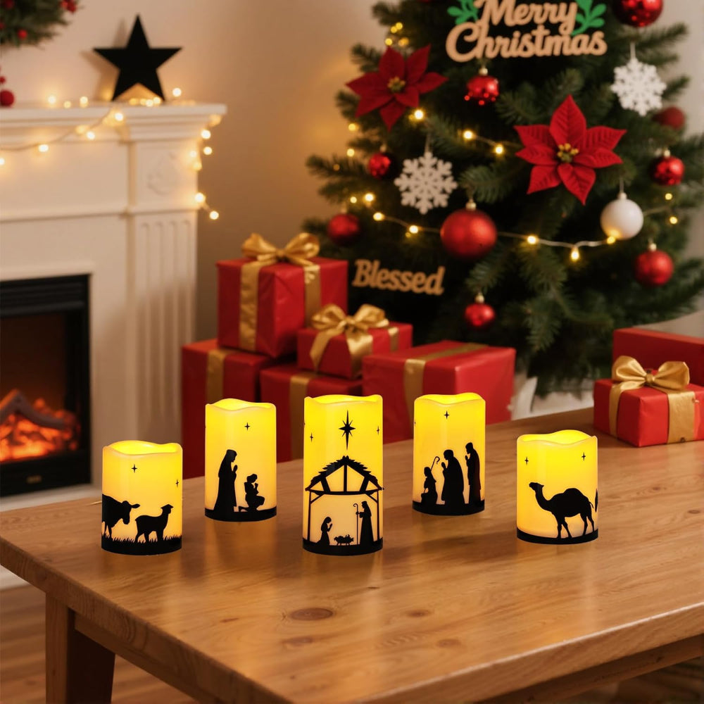 Nativity Scene Christmas Candles LED Flameless Candle Set