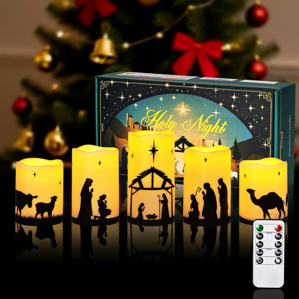Nativity Scene Christmas Candles LED Flameless Candle Set