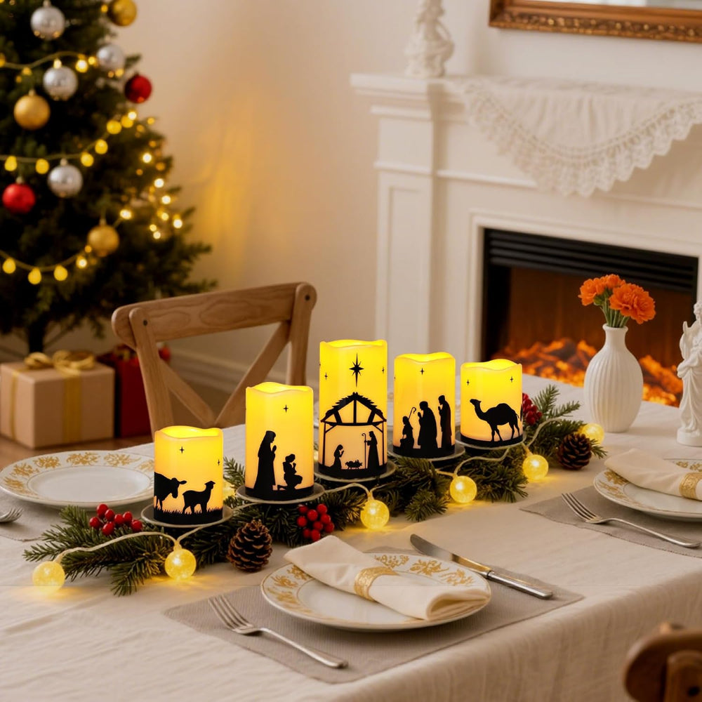 Nativity Scene Christmas Candles LED Flameless Candle Set