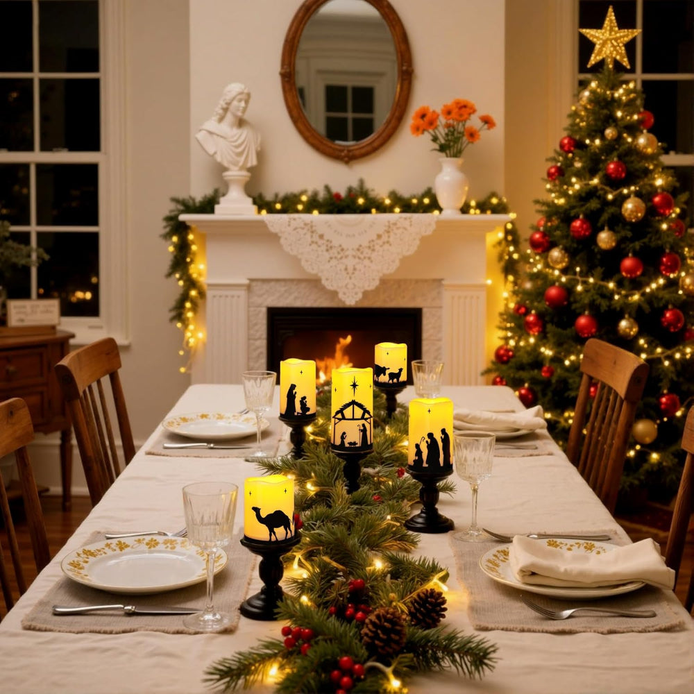 Nativity Scene Christmas Candles LED Flameless Candle Set