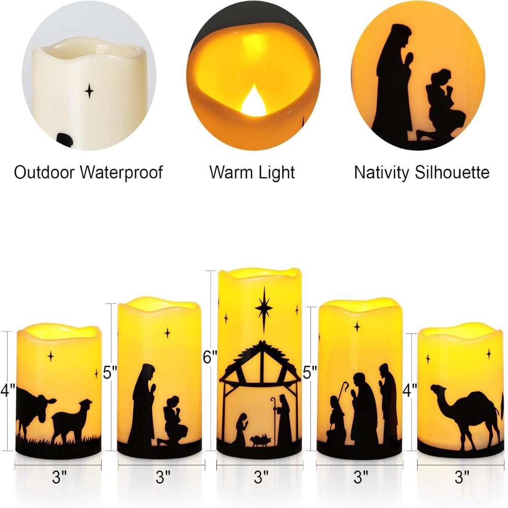 Nativity Scene Christmas Candles LED Flameless Candle Set