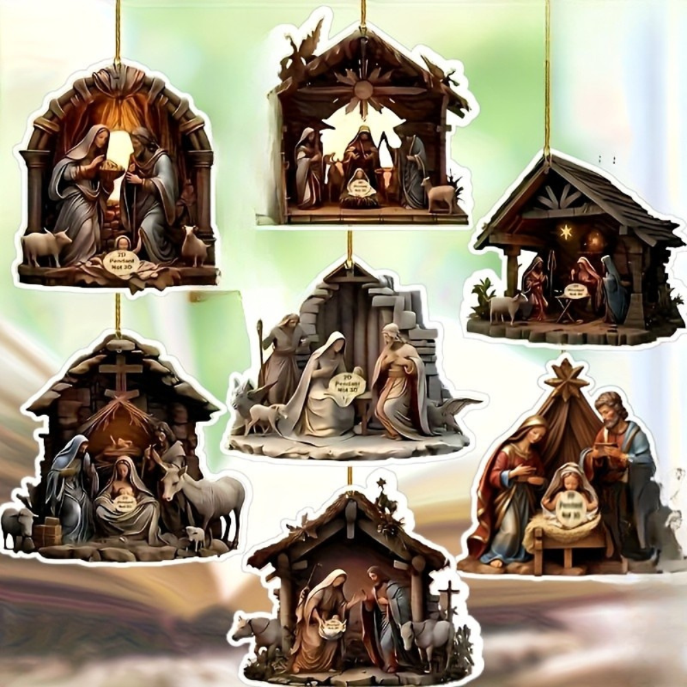 木製クリスマス吊り下げ飾りセットの降誕シーン