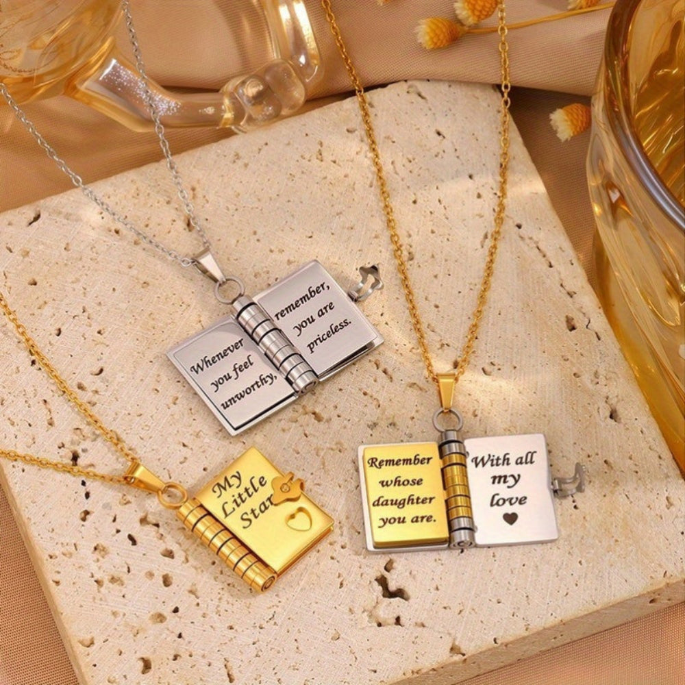 ペンダントネックレス 彫刻入りブックロケット ギフト 女性 母 娘